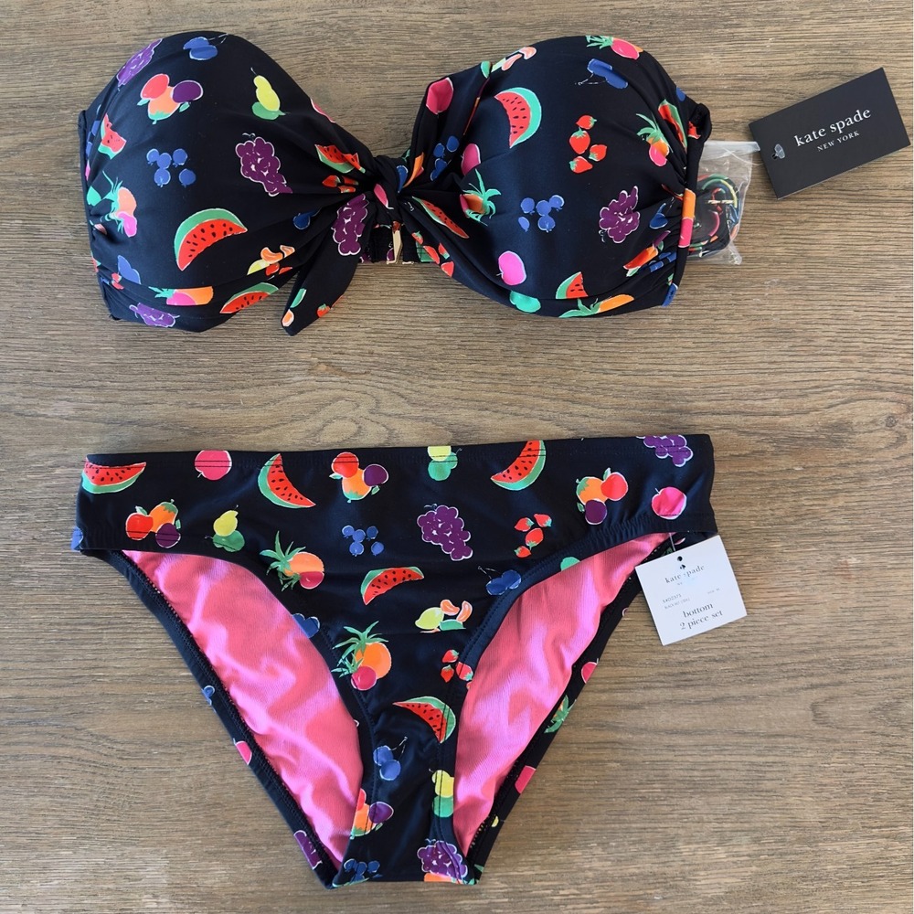 NEW kate spade New York Summer Fruit Bikini Set-Bandeau Tie Top & Brief-Size S